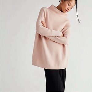 Free People Ottoman Slouchy Tunic Sweater Mock Neck Oversized Light Pink Small